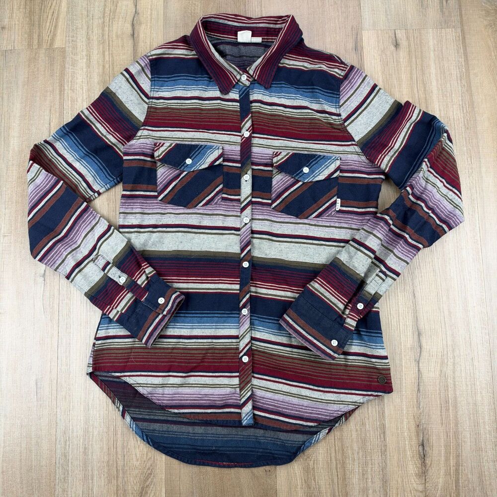 Roxy Women's Medium M Striped Boho Midwestern Rodeo Camp Site Shirt